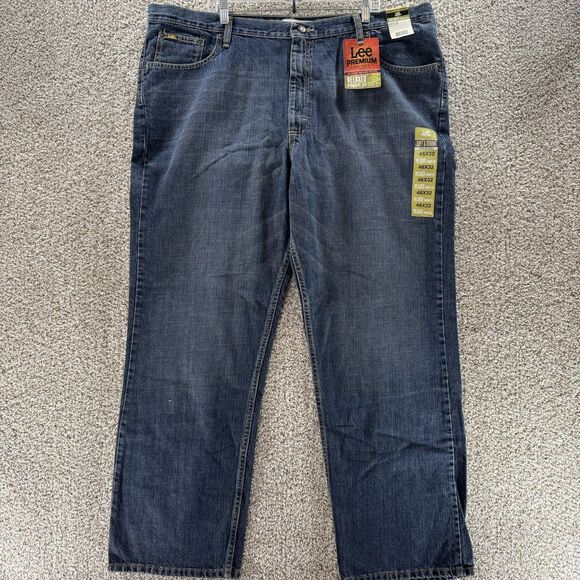 Lee Jeans Men 46x32 Medium Wash Denim Relaxed Straight Leg New With Tags Premium - Picture 1 of 10